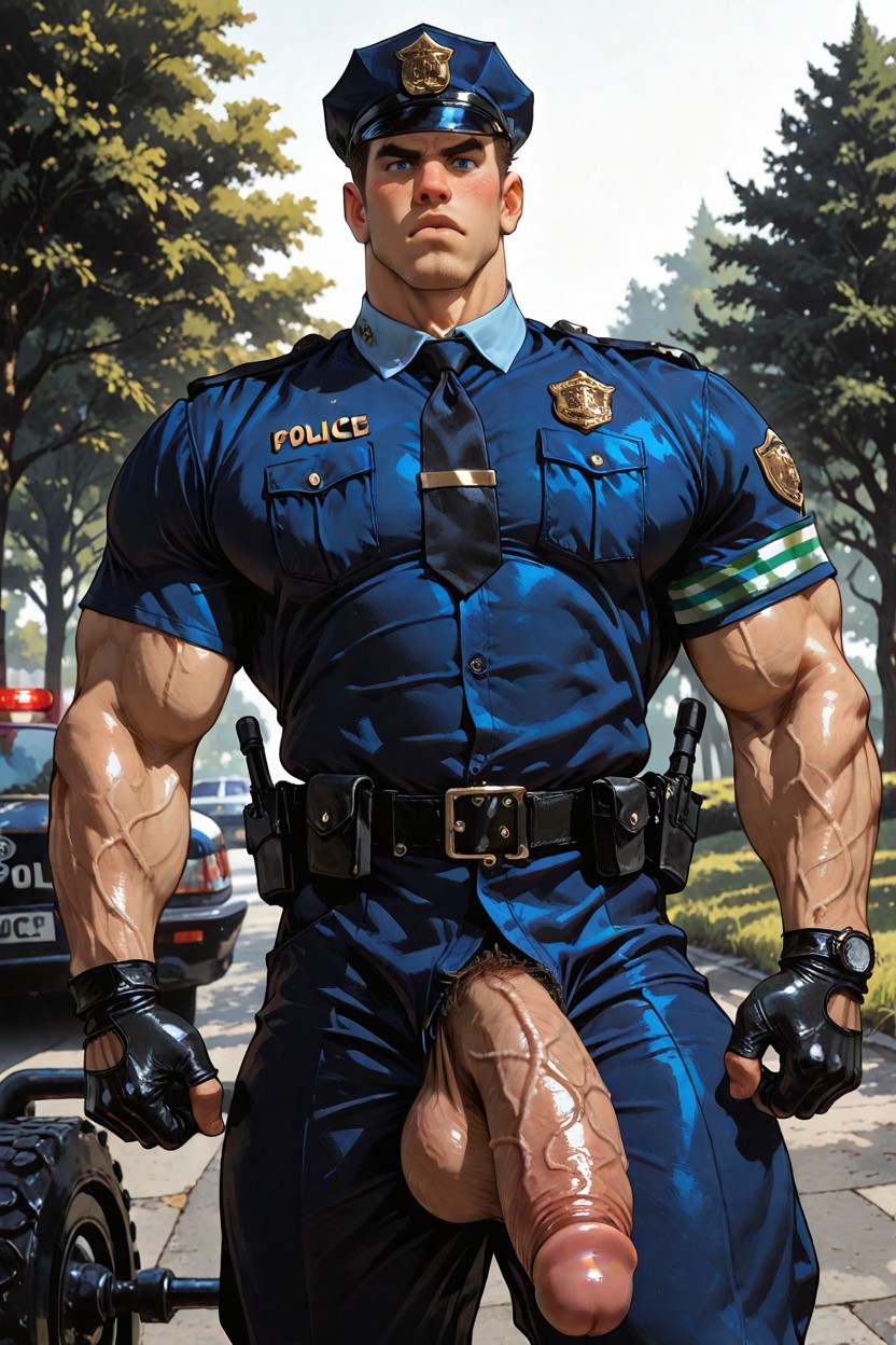 Heavy Balls, Bara Police Officer, Smooth Body AI Gay Porn
