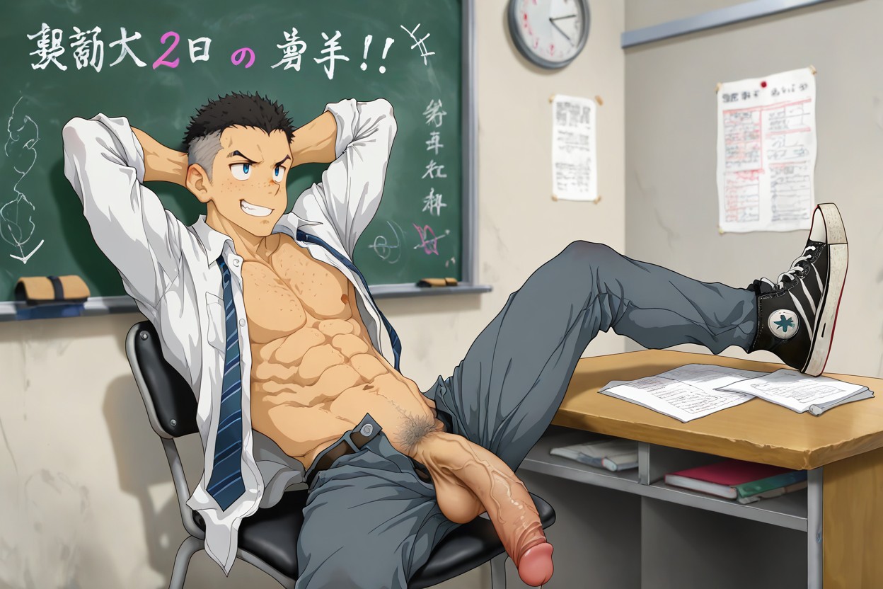 Desk, Muscular, Manly Hairstyle AI Gay Porn