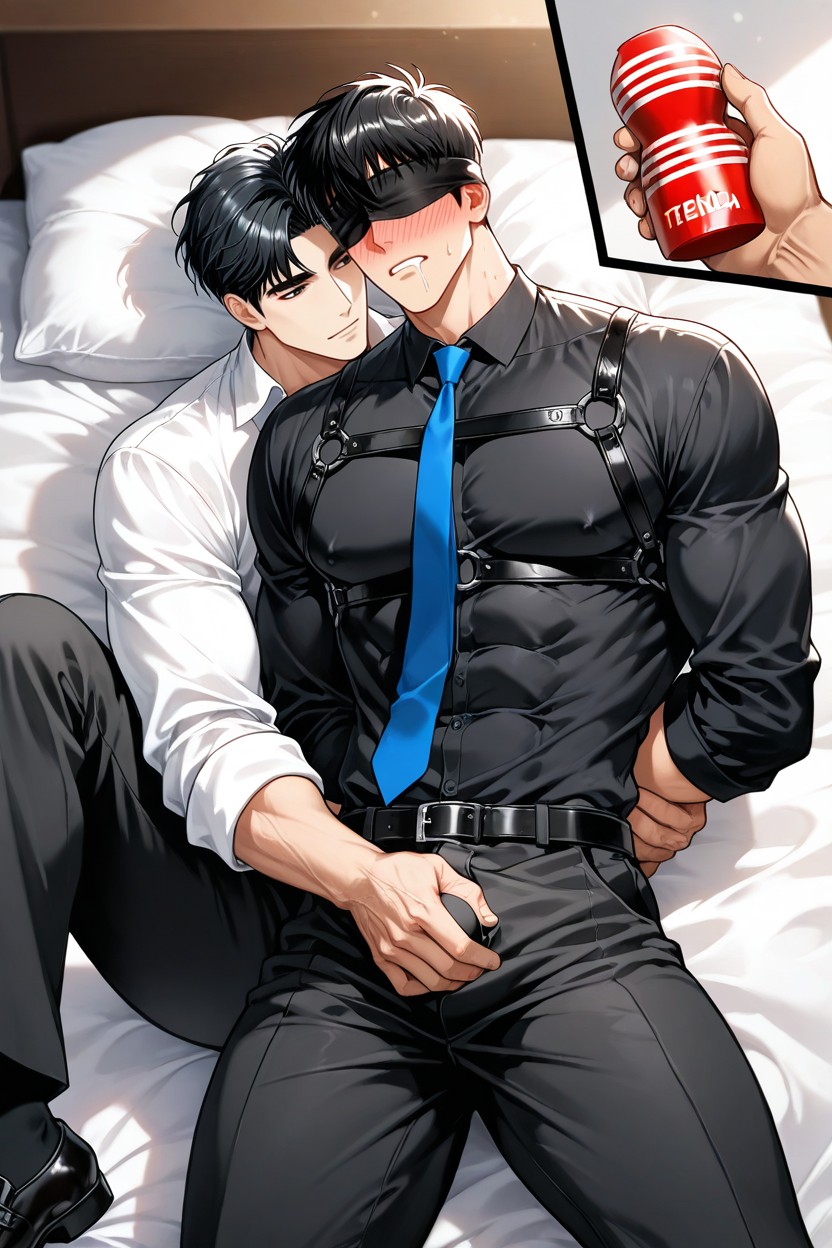 Lewd Expression Of The Person Behind, Only Men, Bangs Slightly Swept To The Sides AI Gay Porn
