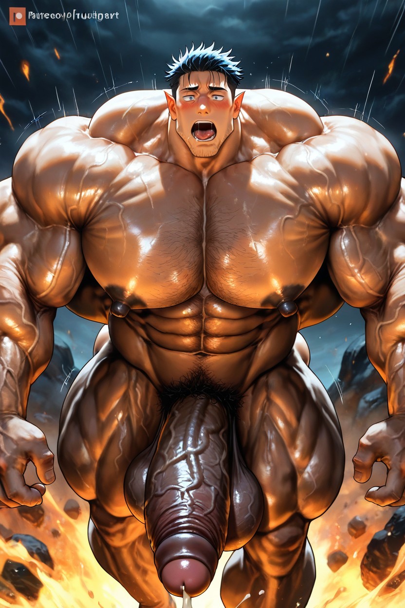 Dark Brown Skin, Blushing, Chest Hair AI Gay Porn