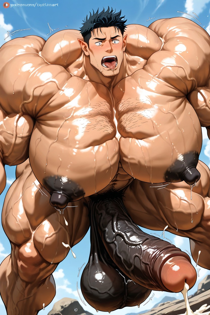 Profile, Front View, Deeply Etched Blocky Abs AI Gay Porn