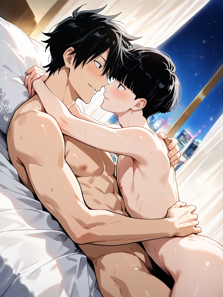 Kageyama Shigeo Is Male, Cuddling, Bed Room AI Gay Porn