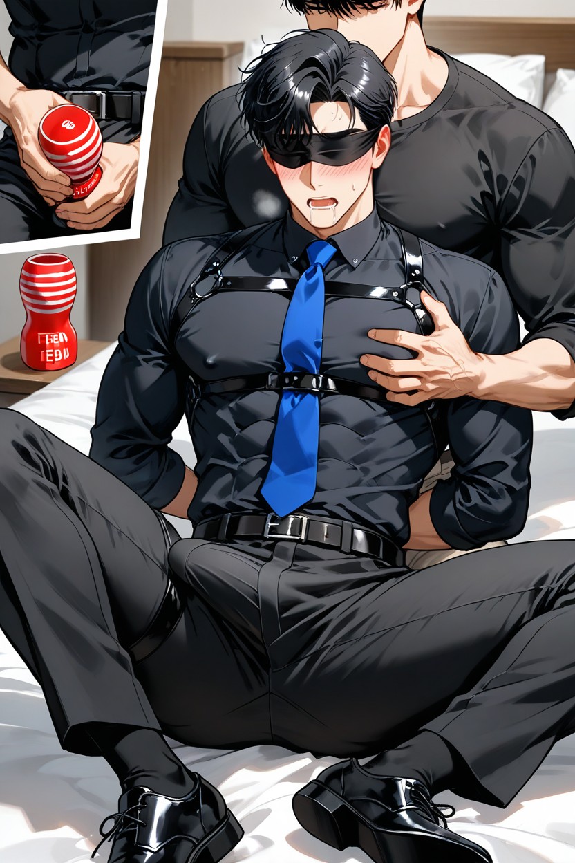 Black Office Pants, Black Hair, Full-face Blush AI Gay Porn