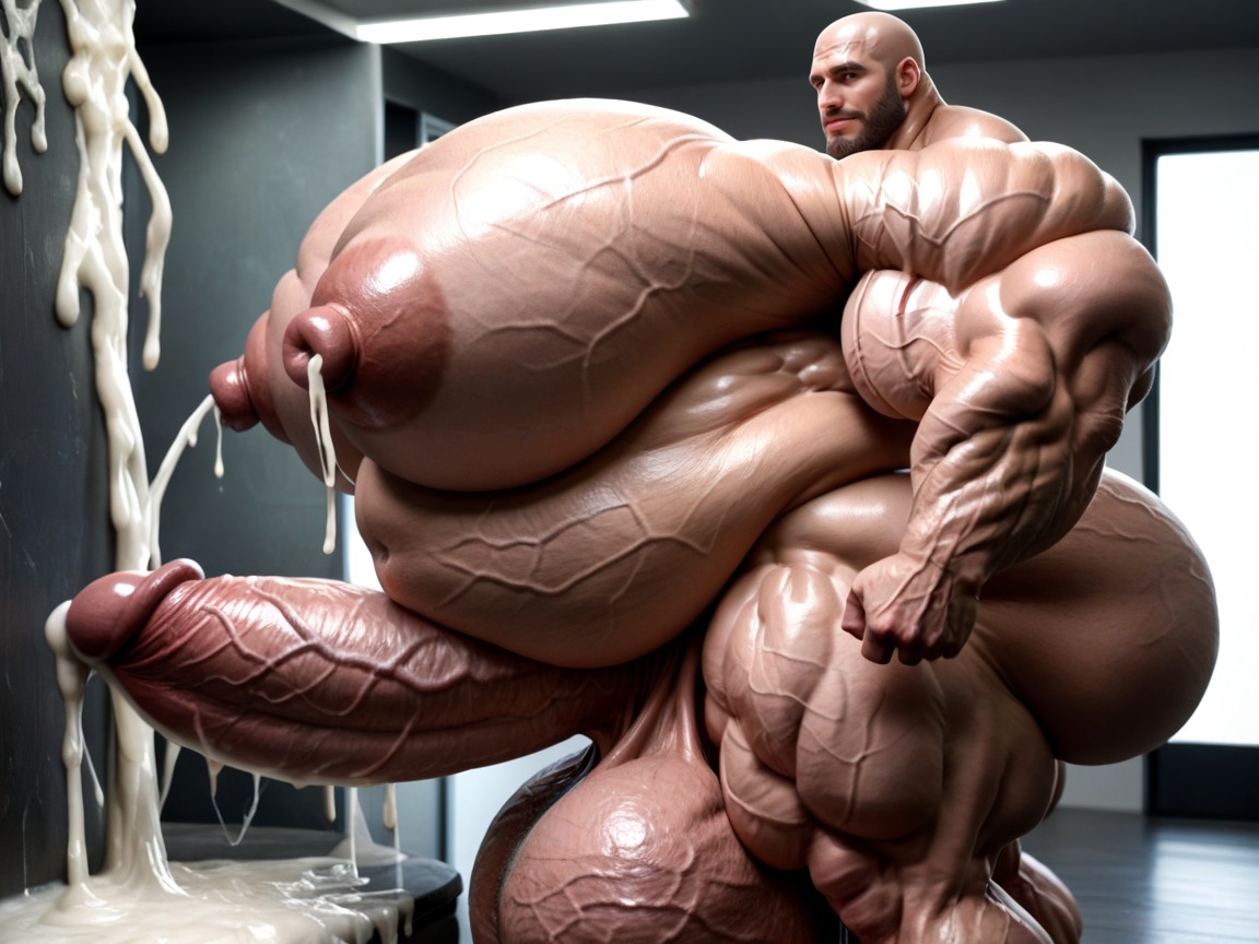 Oversize Gigantic Hyper Penis, Hyper Bulky Veins On Forehead, Smug Expression AI Gay Porn