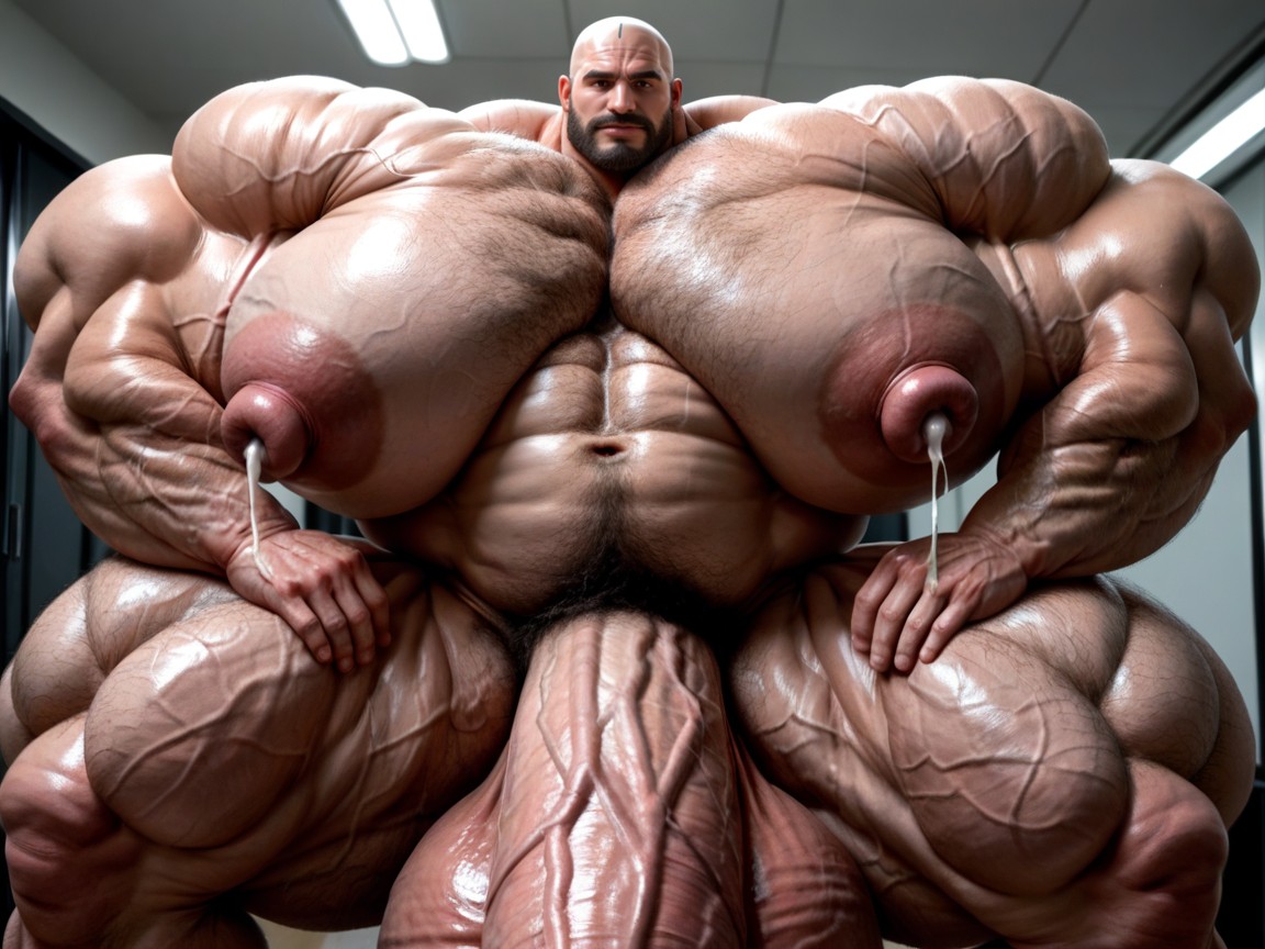 Hyper Sized Round Pumped Muscles, Oversized Hyper Gigantic Balls, Barazoku AI Gay Porn