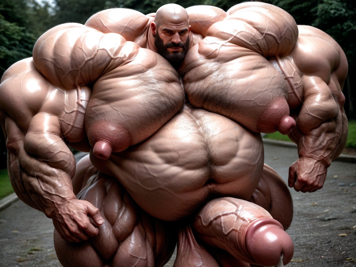 Taut Muscles, Hyper Masculine Growth, Thick Hyper Neck Muscles AI Gay Porn