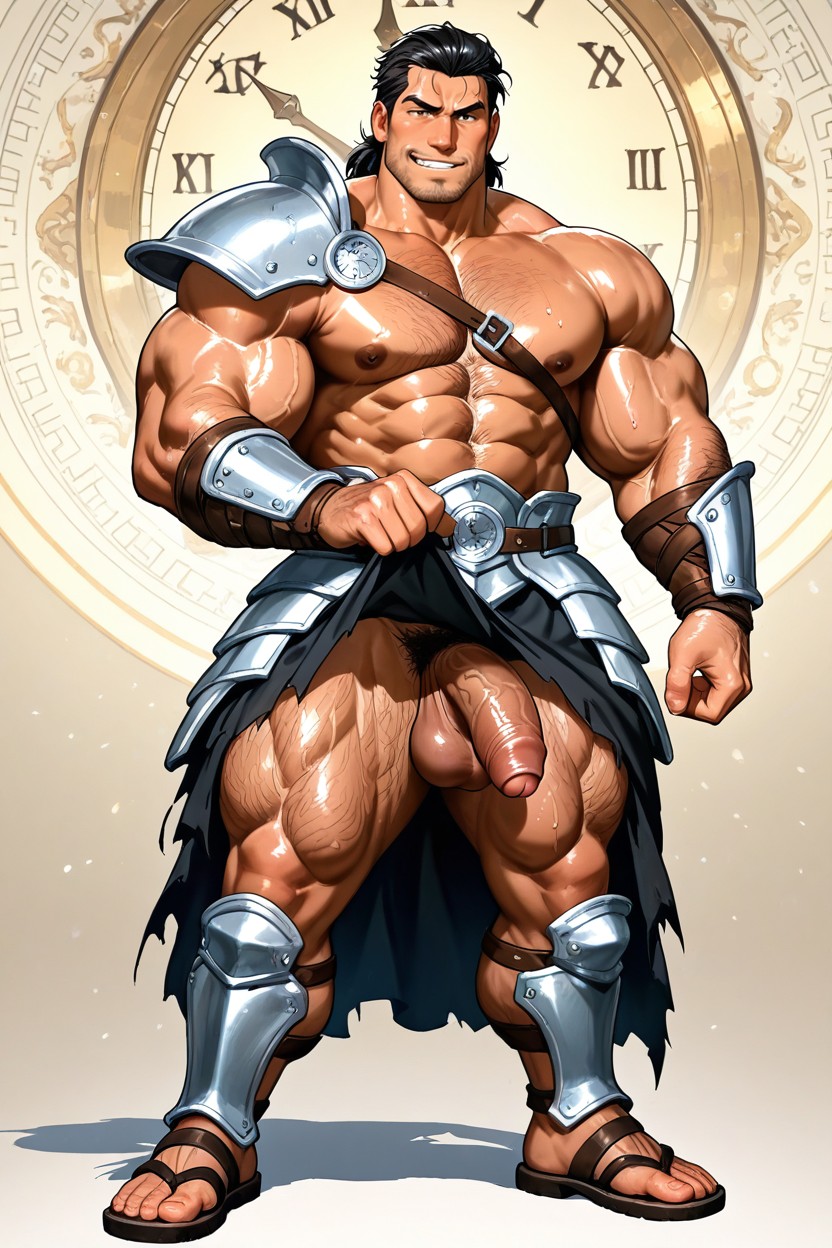 Black Hair, Pure Manliness, Hand Holding Penis AI Gay Porn