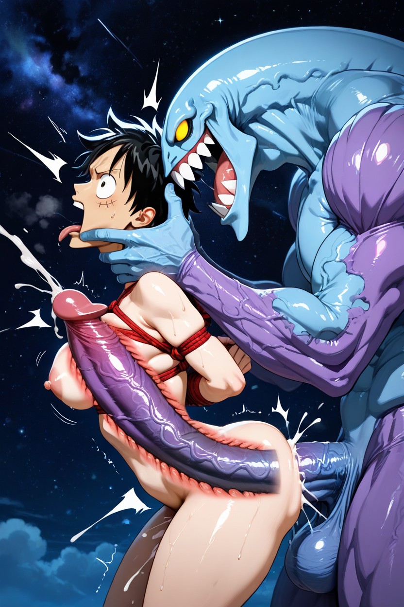 Man Sucks Humongous Hyper Large Alien Cock, Shibari, Luffy AI Gay Porn