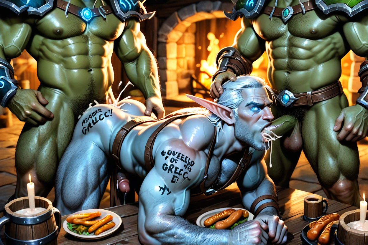 Male Elf, Orc Standing, Fucked By Green Orcs AI Gay Porn
