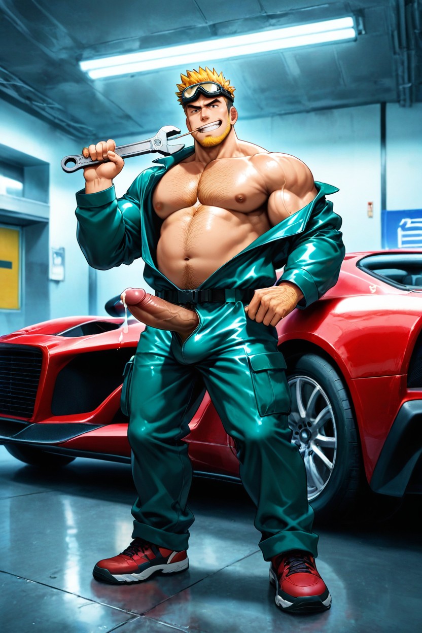 Gay, Open Boilersuit-clothes To Knees, No Line AI Gay Porn