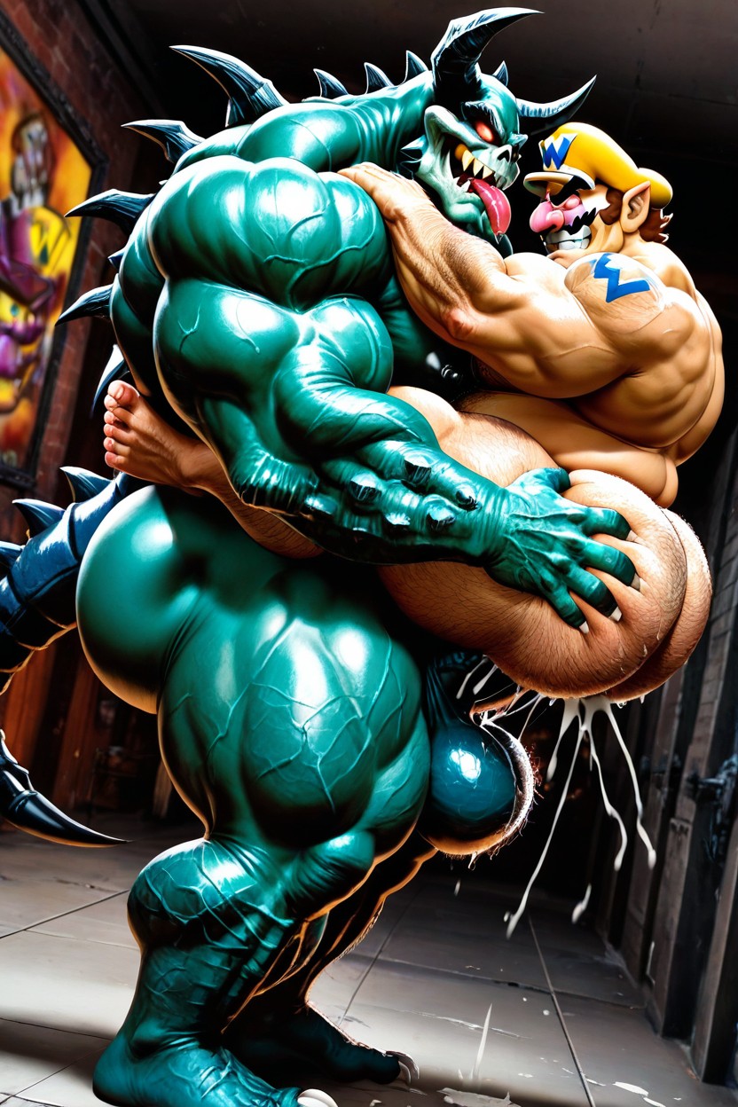 Wario Dangling With Rope, Deathclaw Grabbing Feet, Wario Back AI Gay Porn