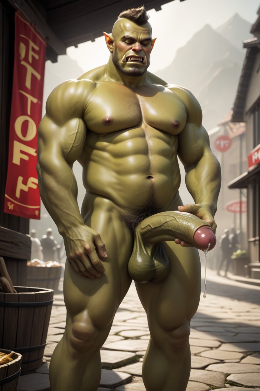 Massive Penis, Fast Food Background, Monster AI Gay Porn