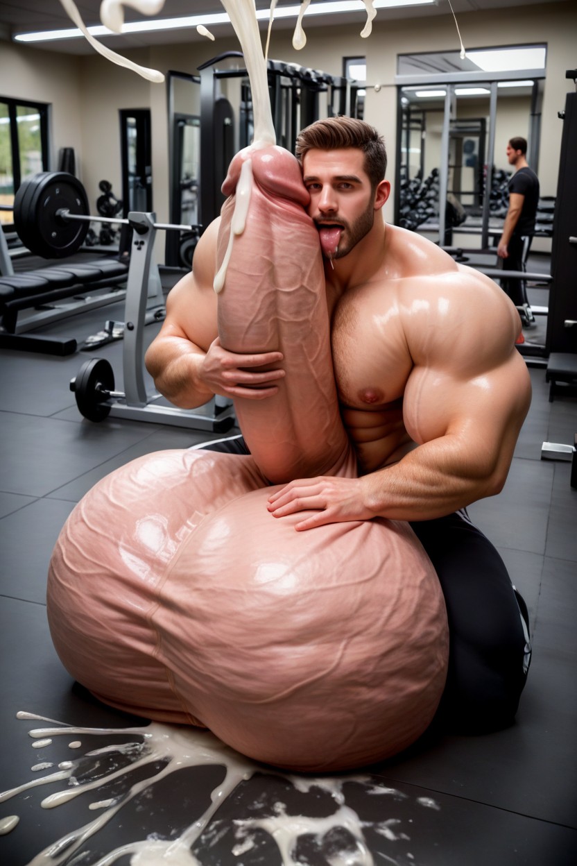 Gym, Gigantic Fully Erect Uncut Penis Thicker And Longer Than Whole Body, 20+ AI Gay Porn