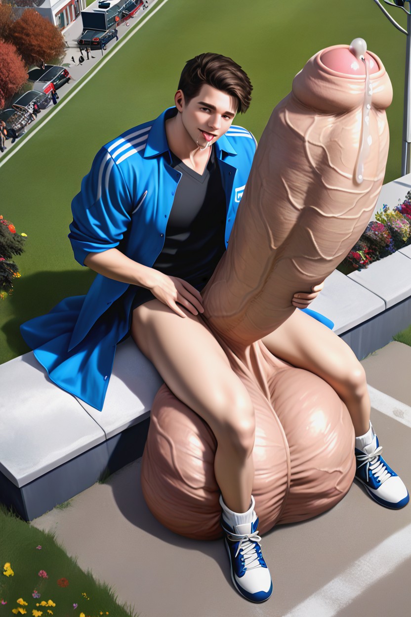 Monocock, Public, Sitting On Own Balls AI Gay Porn