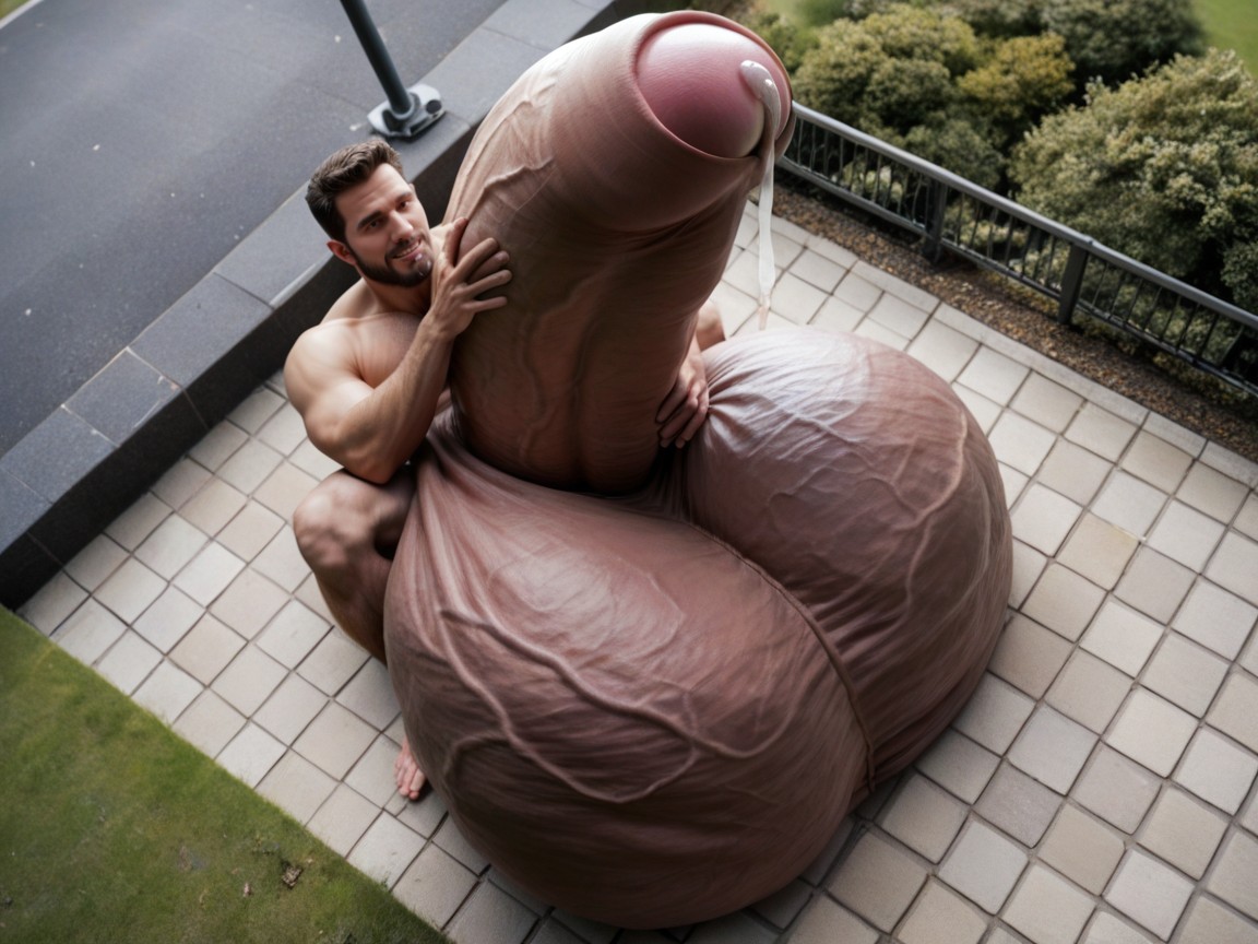 Detailed, Outdoors, Gigantic Fully Erect Human Penis AI Gay Porn