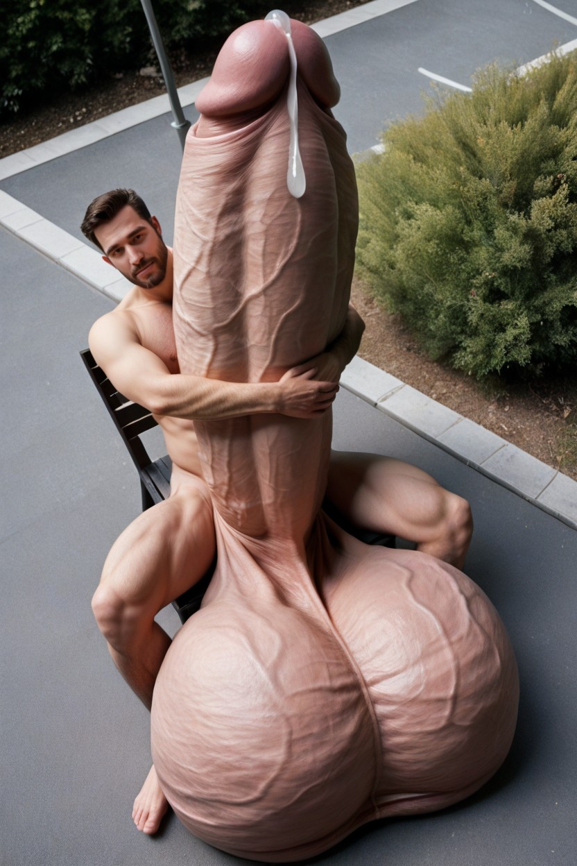 Outdoors, Gigantic Hyper Balls, Drooling AI Gay Porn
