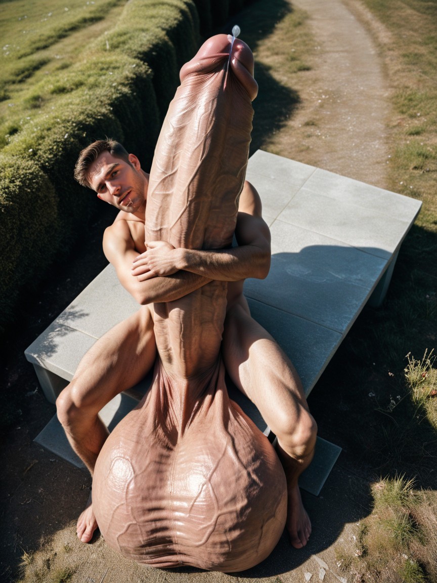 Gigantic Fully Erect Human Penis, One Singular Cock, Public AI Gay Porn