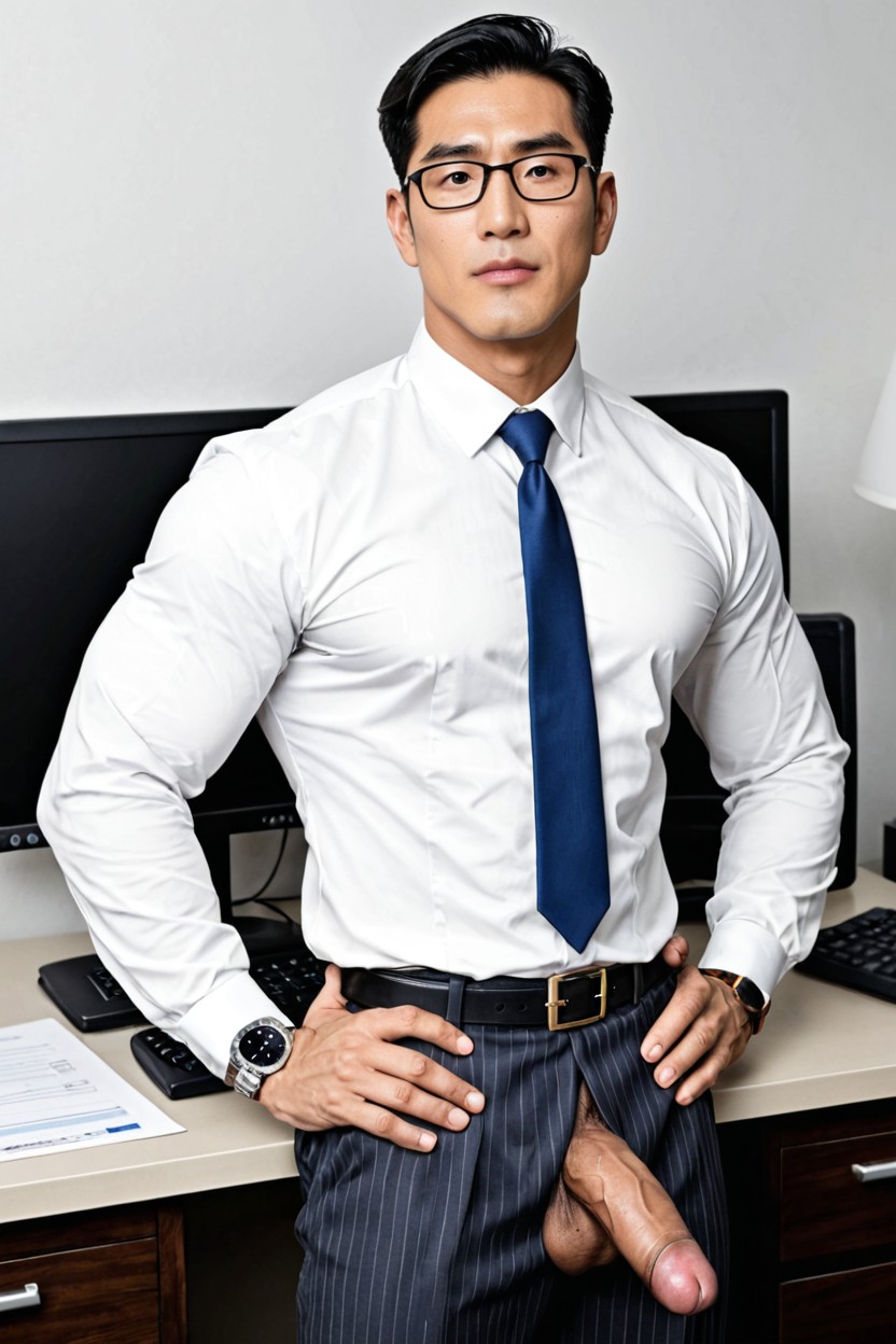 Neatly Tucked Into Trousers, Well-tailored Business Suit, Korean AI Gay Porn