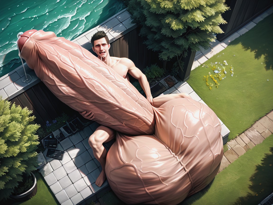 Fully Naked, Outdoors, Overhead View AI Gay Porn