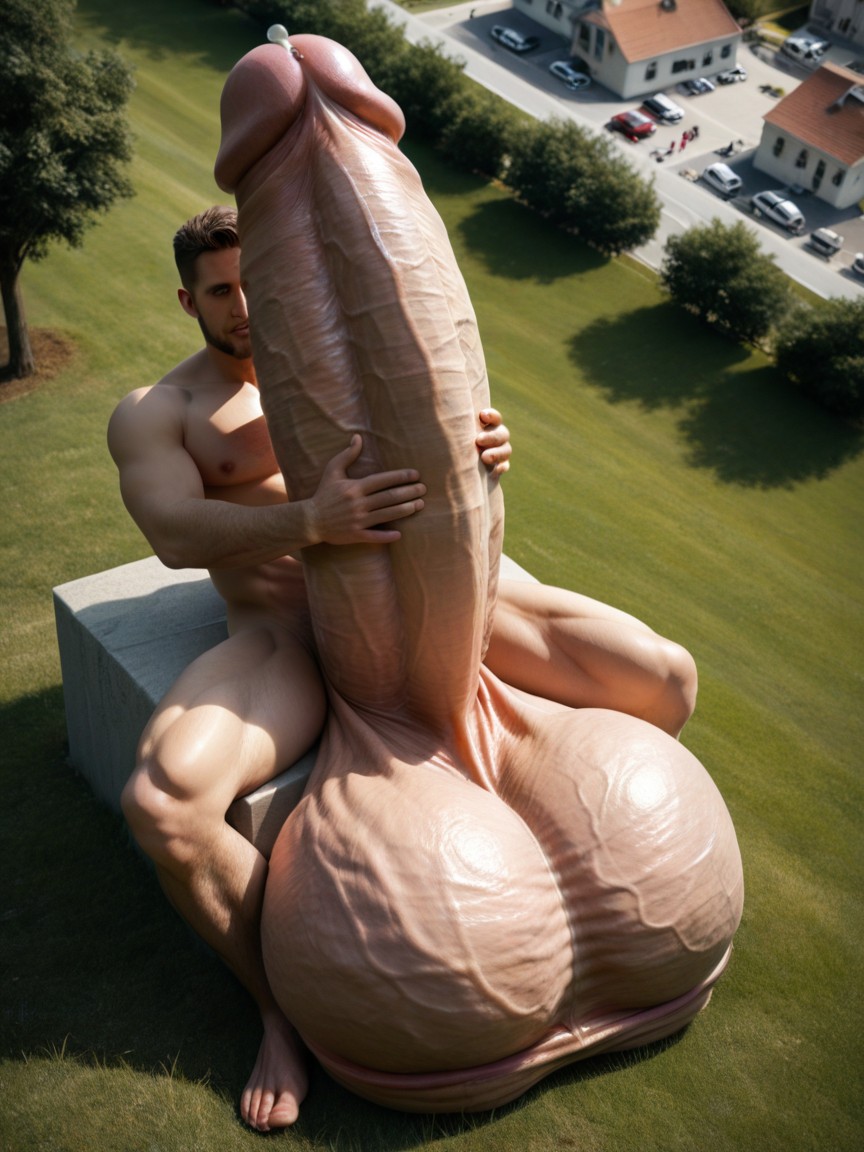 Perfect Realistic Smooth Foreskin, Man, Sitting On Own Balls AI Gay Porn