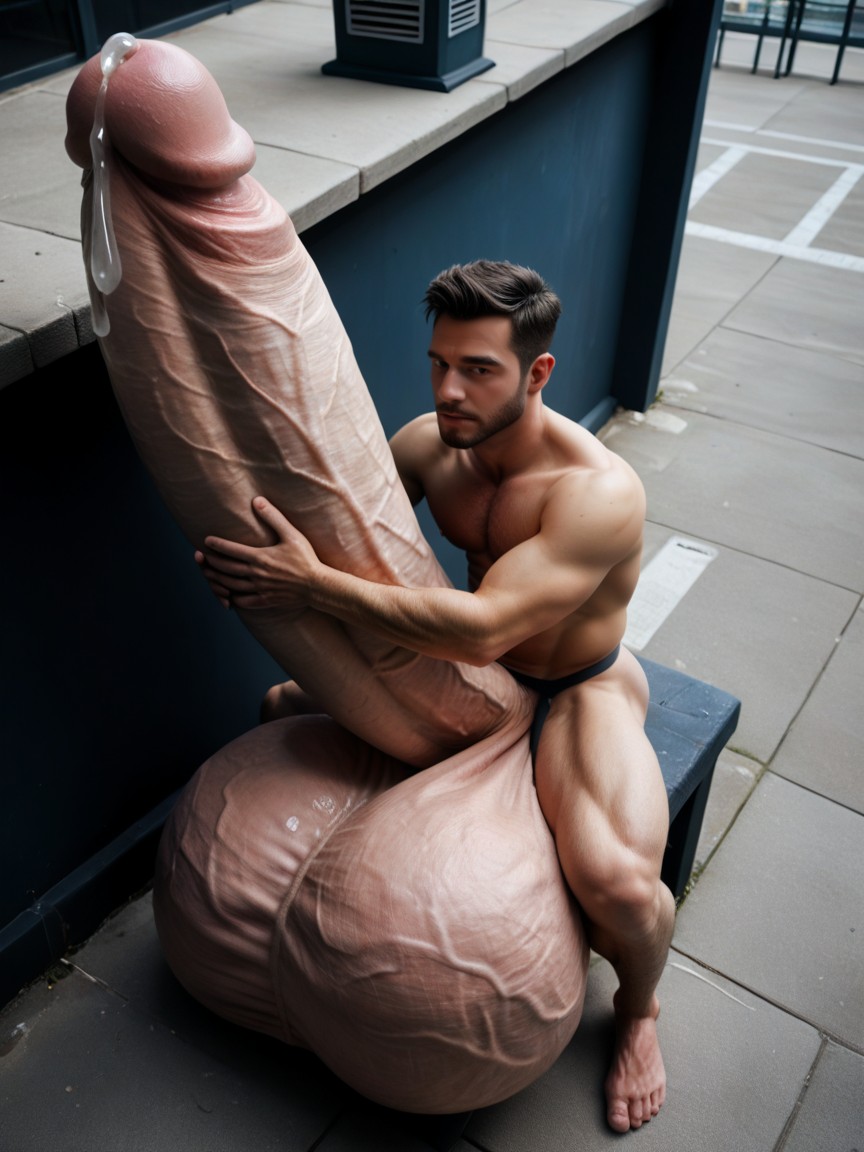 Hugging Cock, Public, Detailed AI Gay Porn