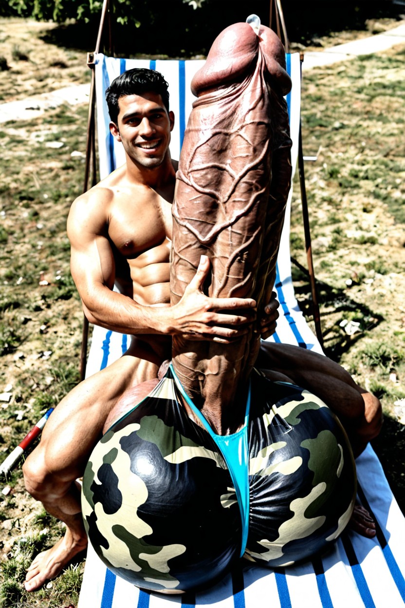 Legs Hang Down Sides Of Gigantic Balls, Male Only, Sitting On Own Balls AI Gay Porn