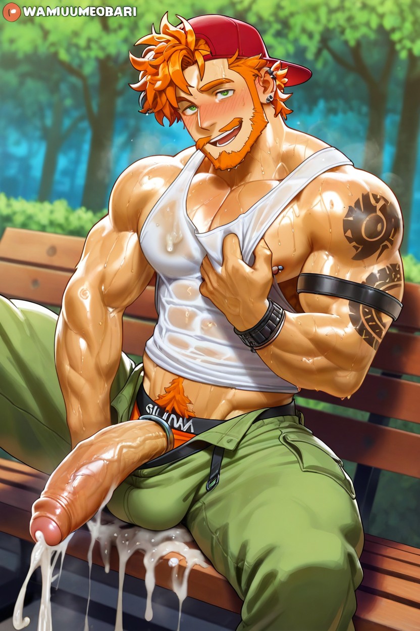 Backwards Cap, Onse Side Hair, Bearded Man AI Gay Porn