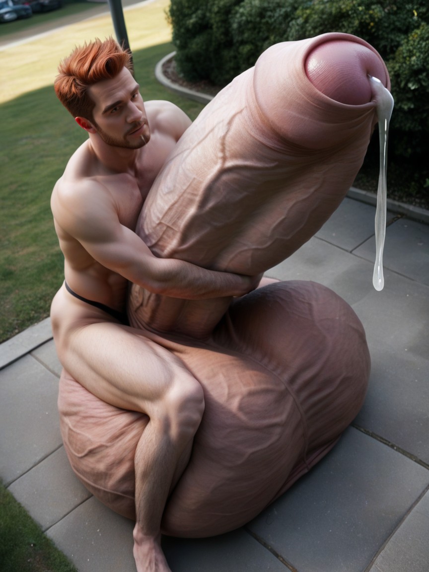 Hugging Cock, Detailed, Precum From Tip AI Gay Porn
