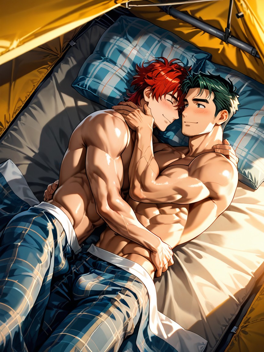 Naked Under Blanket, Indoors, 18+ AI Gay Porn