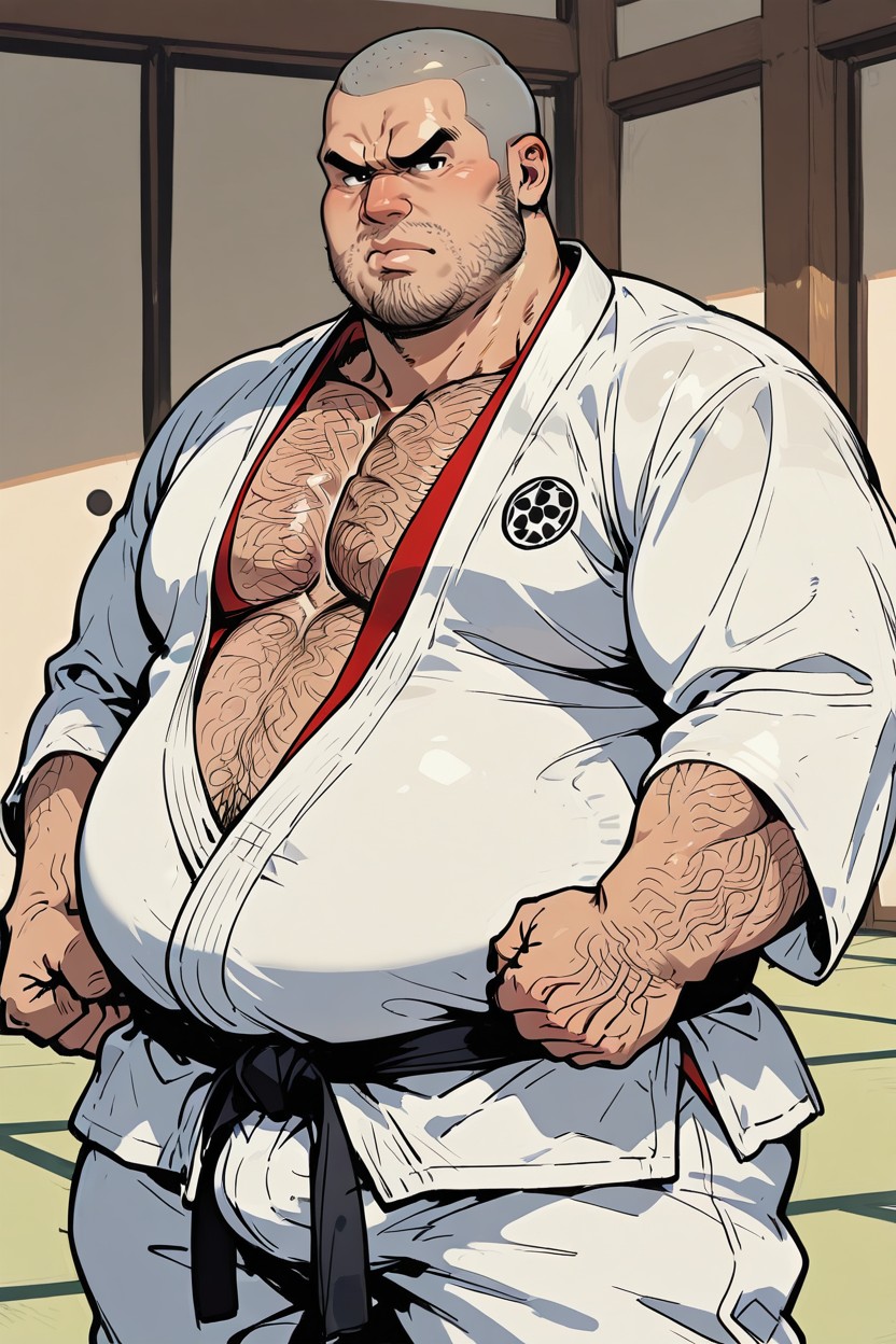 Enormous Gigantic Thick Wide Hips, Heavy Stubble, Fully Clothed AI Gay Porn