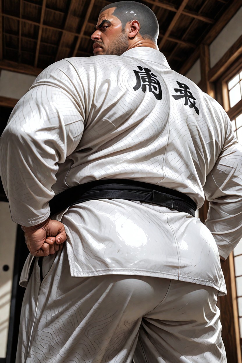 Clench Both Fists Sides Of Hips, Black Eyes, Judo Dojo AI Gay Porn