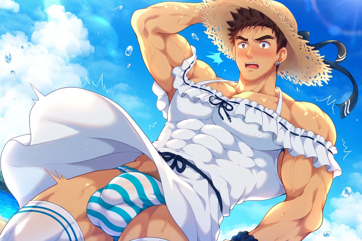 Front View, Solo, White Thigh-high Stockings AI Gay Porn