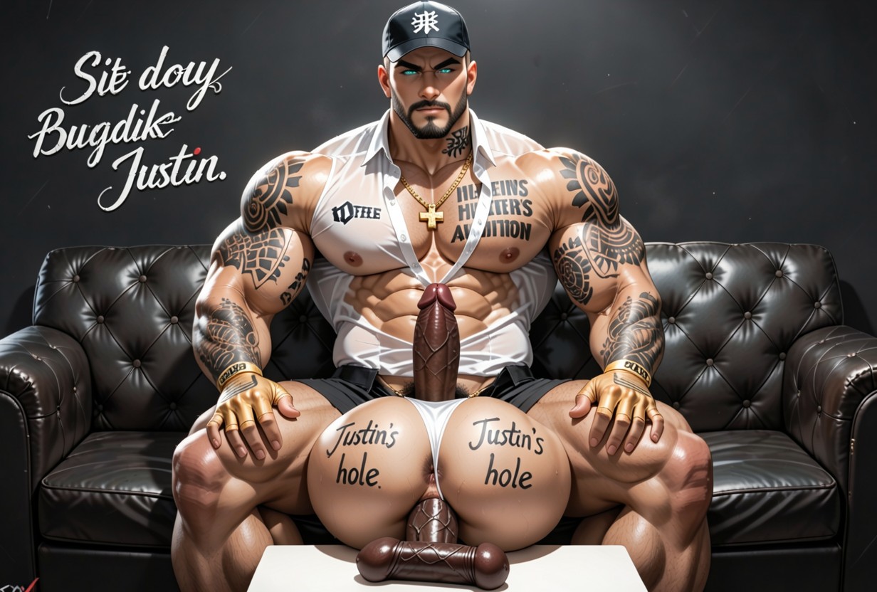 Tattoo On Right Arm, Commanding Broad Shoulders, Horny AI Gay Porn