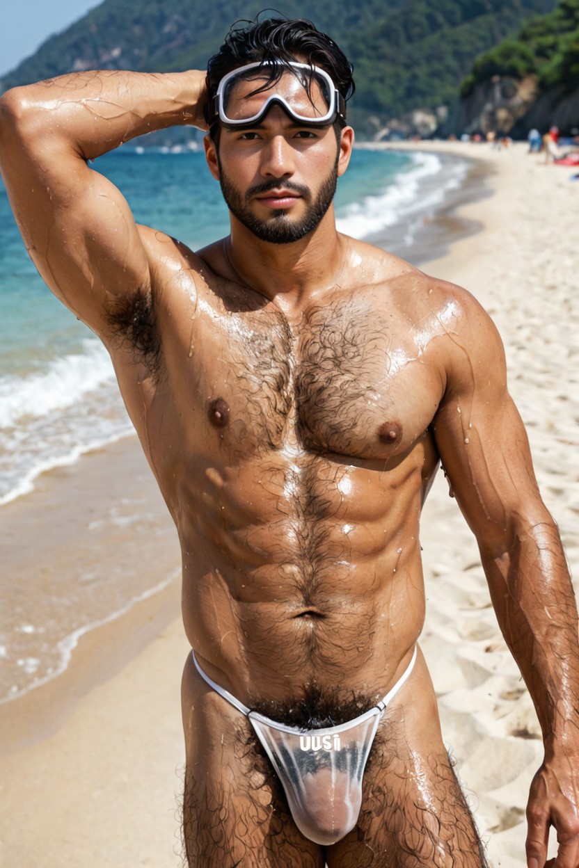 Wet Hair, Tan-line, Ultra Hairy Chest AI Gay Porn