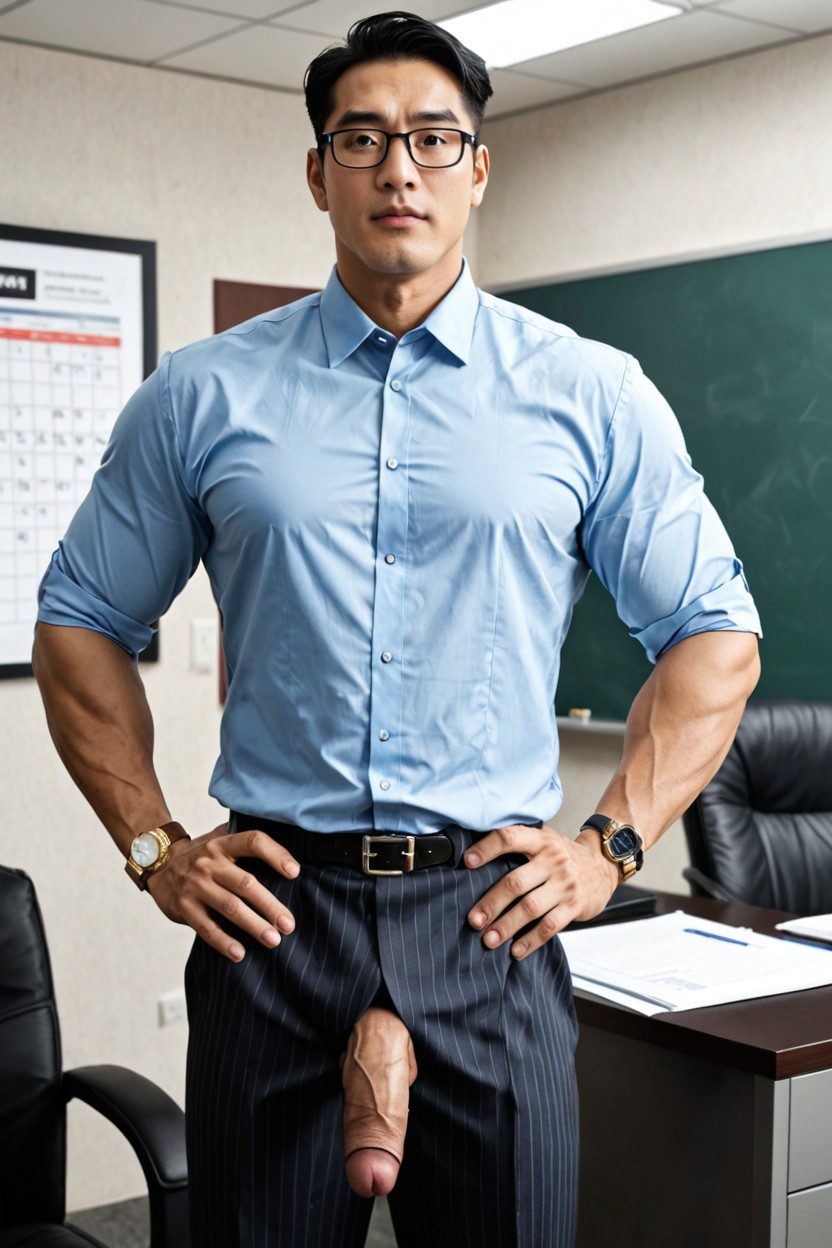Standing, Well-tailored Business Suit, Single-breasted Suit Jacket AI Gay Porn