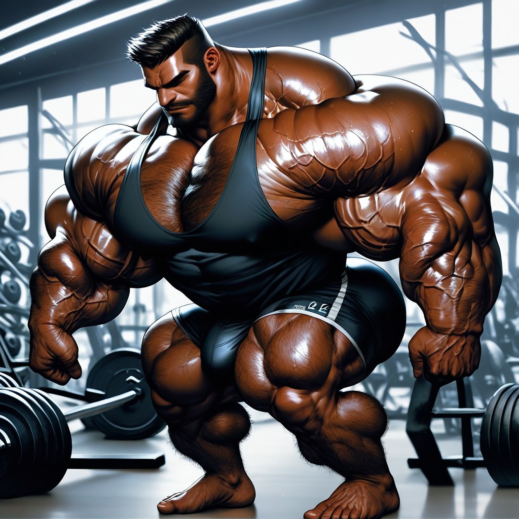 Square Jaw, On Tiptoes, Detailed Muscles ゲイAIポルノ