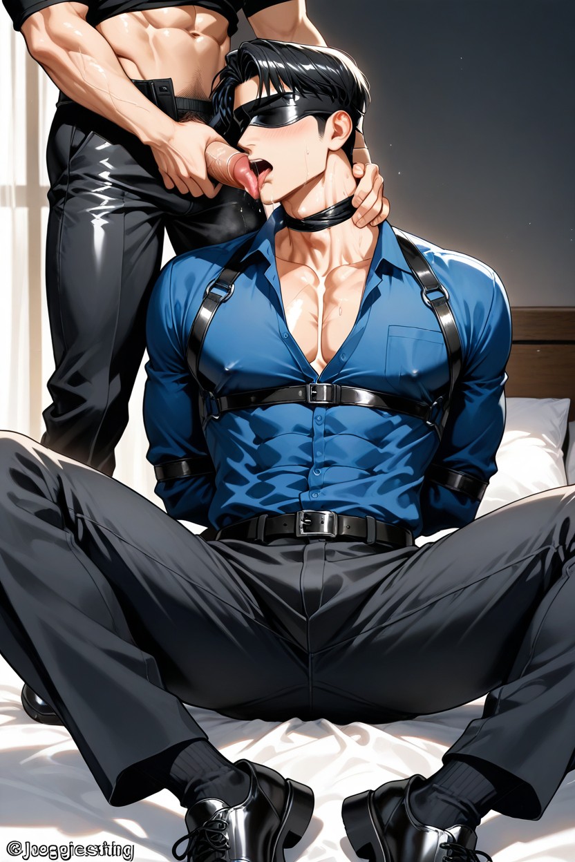 Gay, Wearing A Thick-sleeved Black Shirt, Lick Neck AI Gay Porn