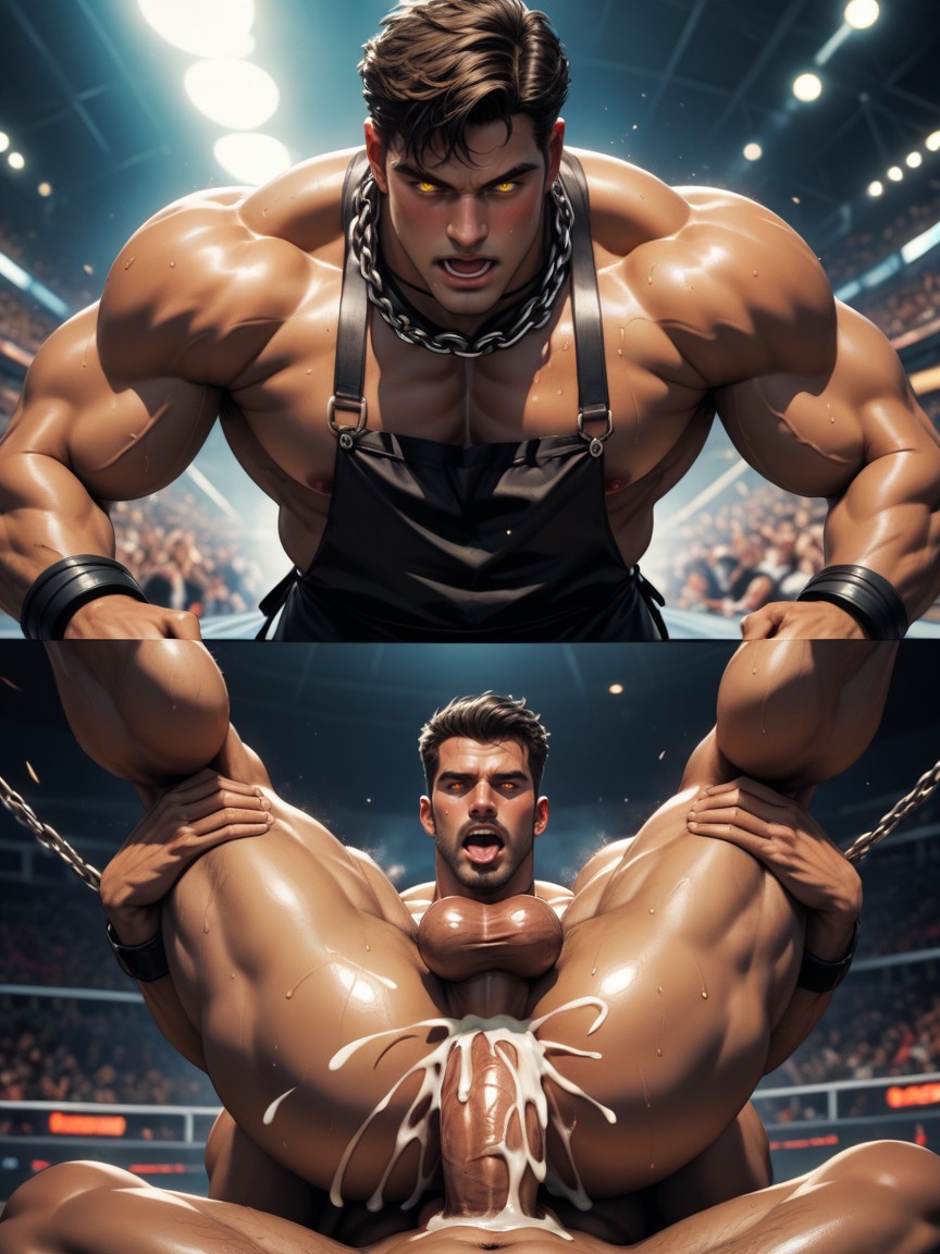 Intense Heat, Thick Cum Mixed With Oil Pouring In Continuous Streams From His Ruined Gaping Hole, Juicy Artstyle AI Gay Porn