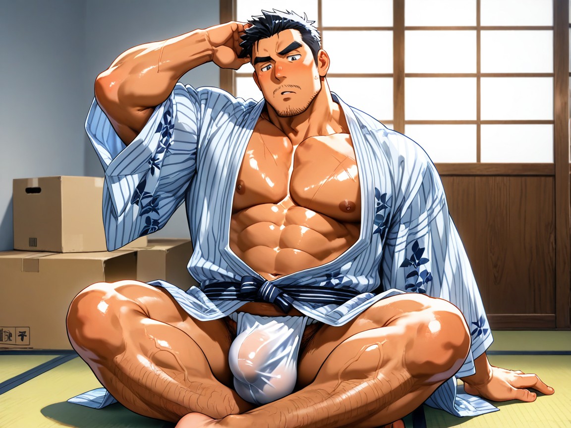 Thick, Index Finger Scratching Head, Solo AI Gay Porn