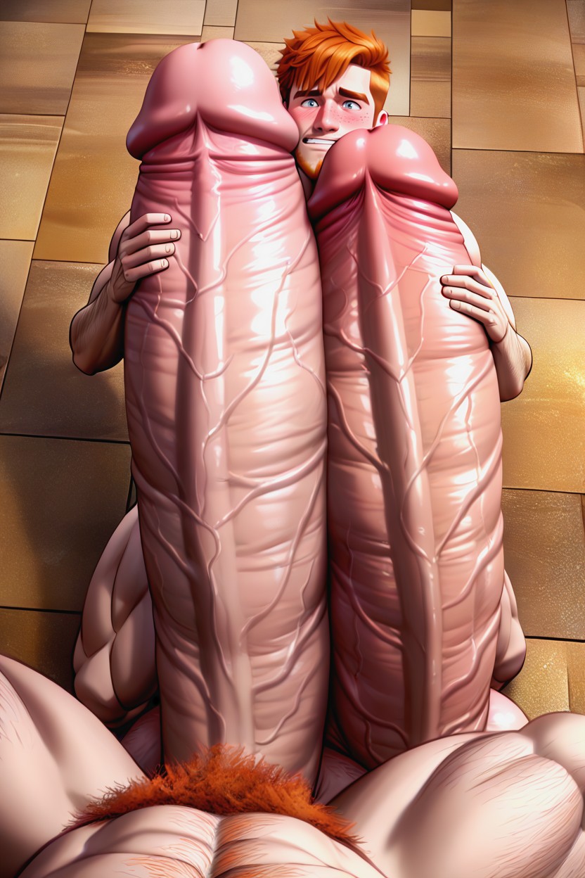 View From Above, Impossibly Long And Thick Hyper Cock Taller And Thicker Than Body, Man AI Gay Porn