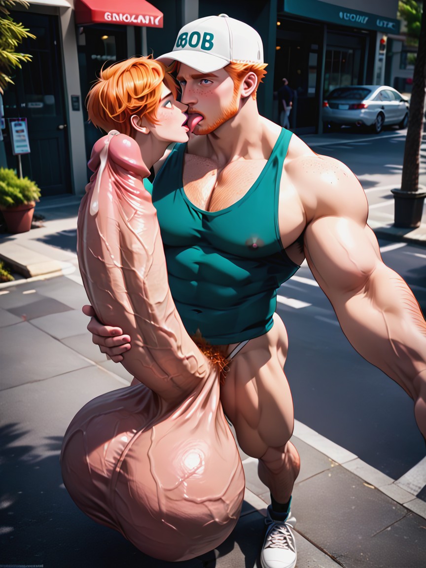 Only Ginger Males, Holding Cock, Cock Much Bigger Than Body AI Gay Porn