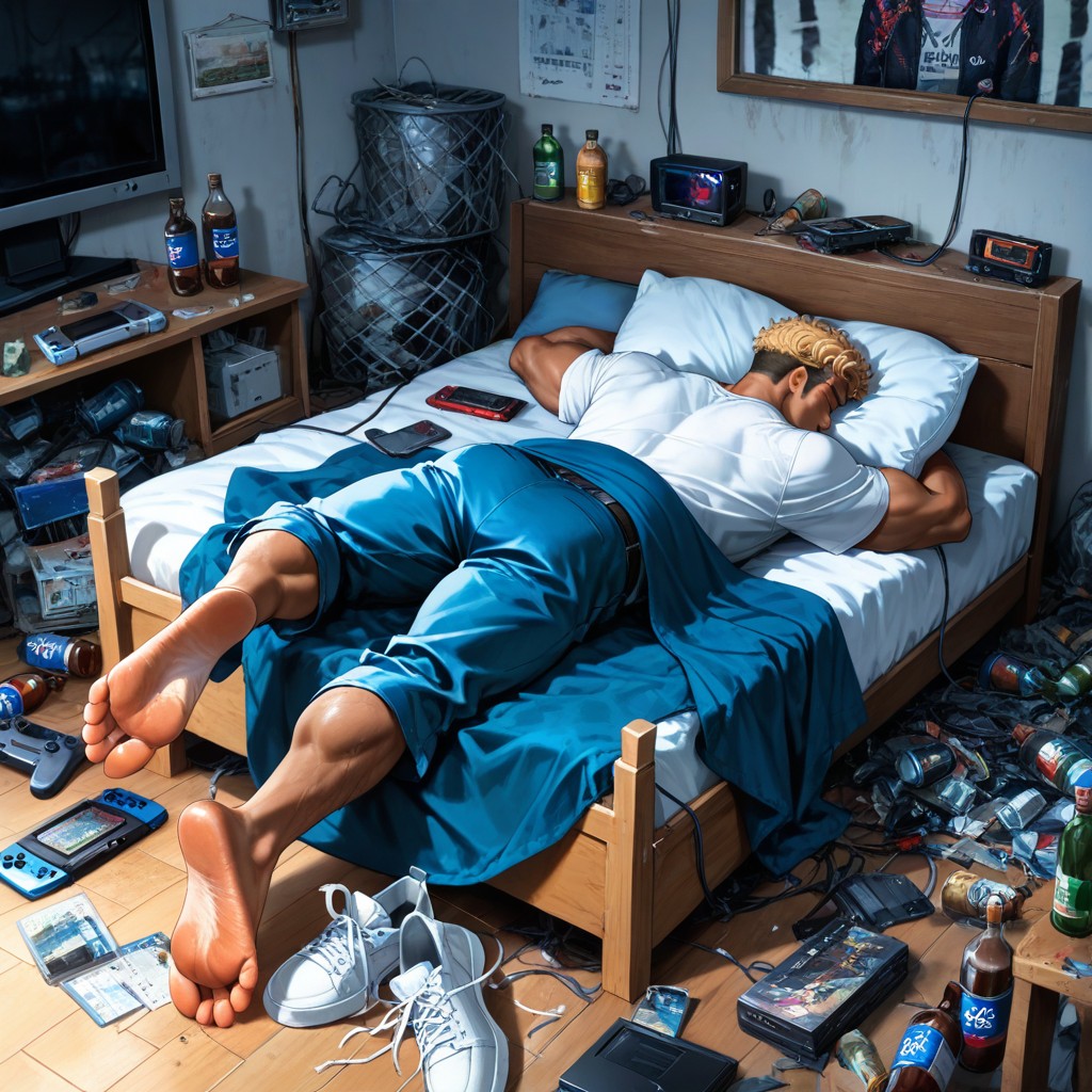 Bottles Everywhere, Blonde Hair, Curly AI Gay Porn