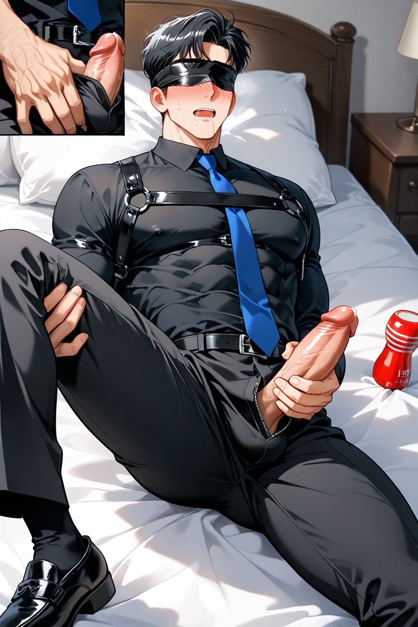 Black Office Pants, Two Men, Open Pants Expose The Pines AI Gay Porn