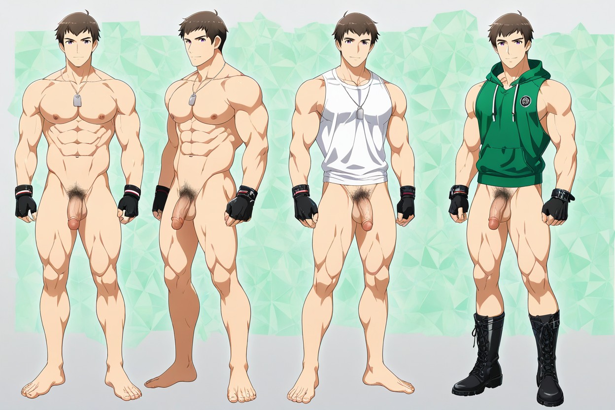 Cel Shading, Black Wrist Bands, Light Purple Eyes AI Gay Porn