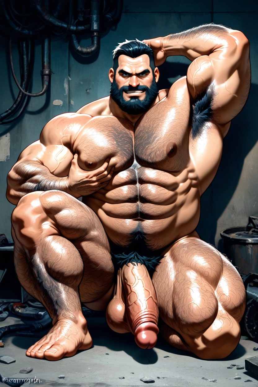 Concrete, Hairy Sagging Balls, Showcasing Raw Power And Virility AI Gay Porn