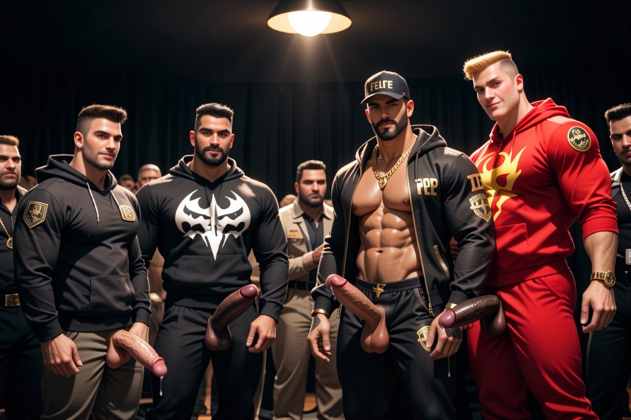 Superhero, 3 People, Black Walls AI Gay Porn