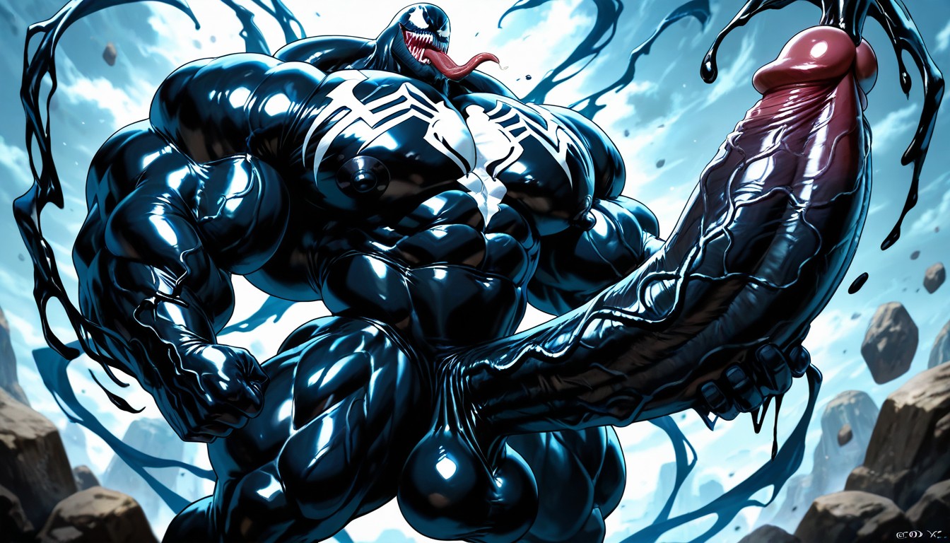 Oversized Muscles, Black Goo Latex, Venom AI Gay Porn
