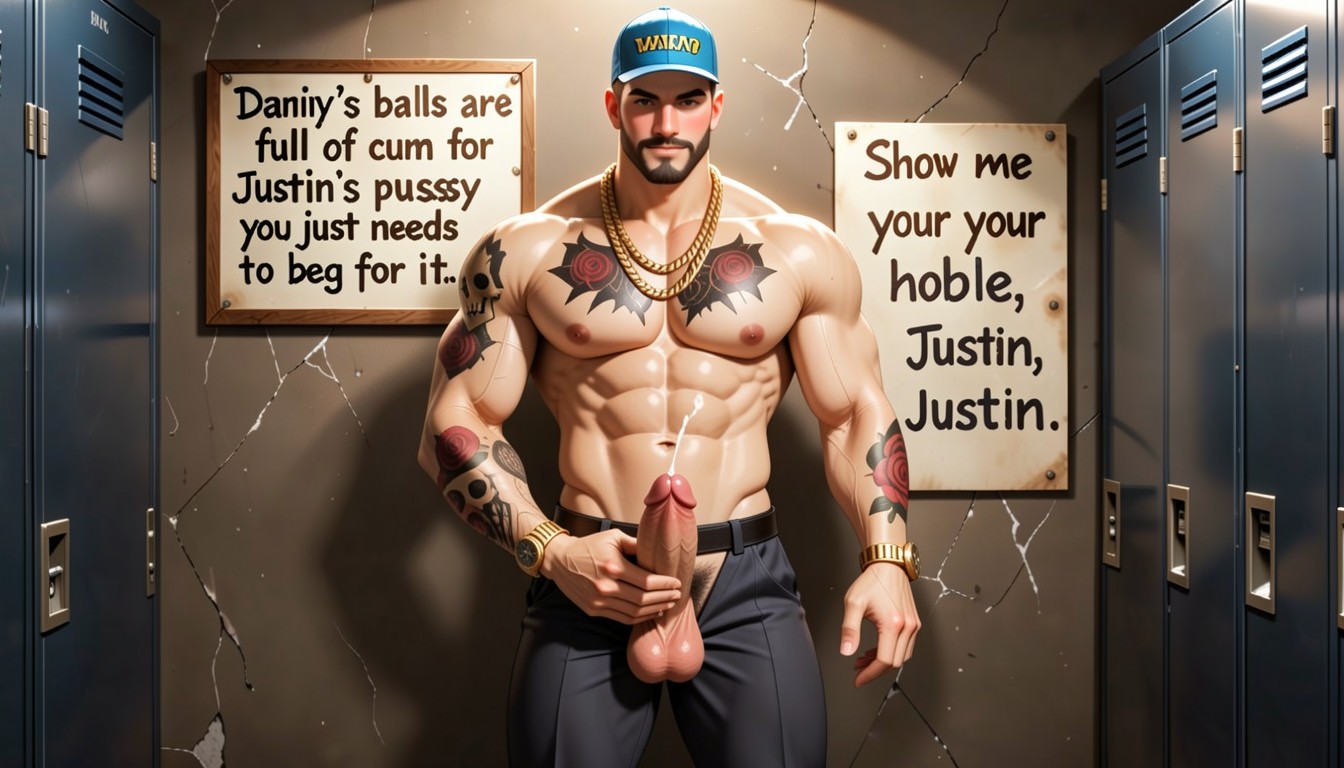 Both Hands Stroking Cock While Looking At Camera With Intense Eye Contact, Cock Thick, Justin" AI Gay Porn