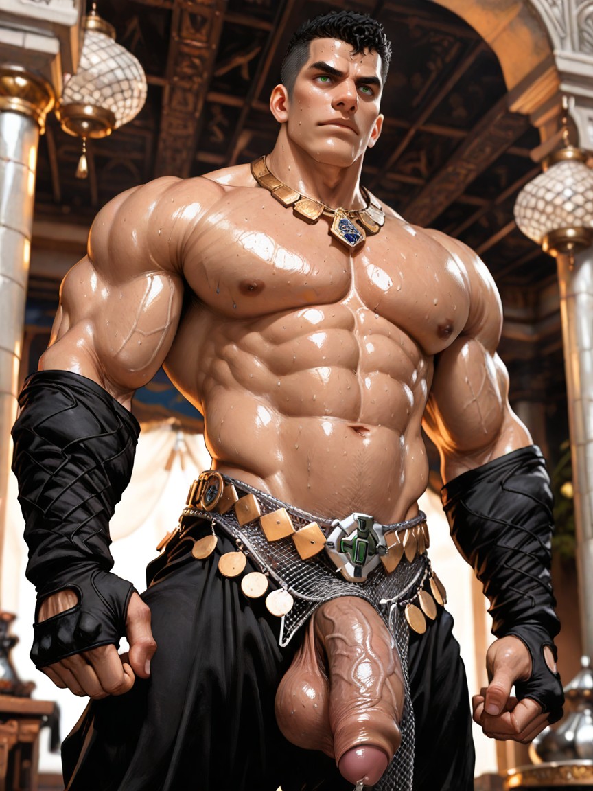 Gigantic Defined Heavy Bulging Pulpy Masculine Hard Pecs, Proud Look, Lanterns AI Gay Porn