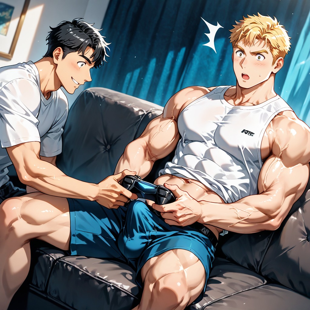Muscular, Side View, Sitting On Couch AI Gay Porn
